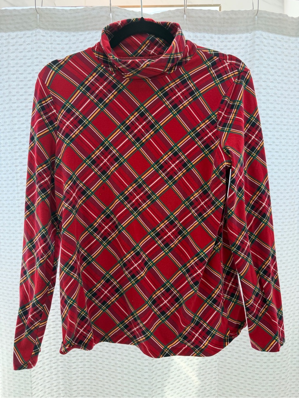Talbots Red Tartan Plaid Turtleneck Tee Christmas Holiday Size M